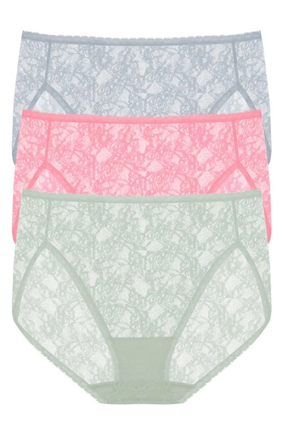 Shop Natori Bliss Allure Lace 3-pack French Cut Briefs In Bl/ Ros/ Dew