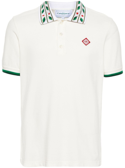 Shop Casablanca Logo Organic Cotton Polo Shirt In White