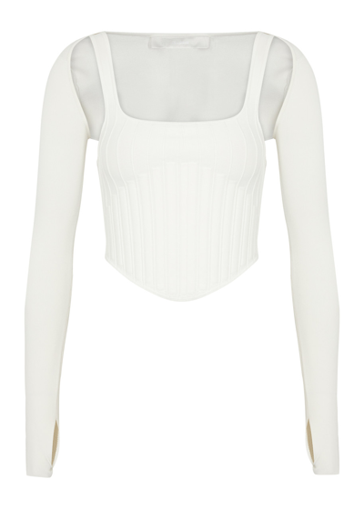 Shop Dion Lee Ribbed Stretch-knit Corset Top In Ivory