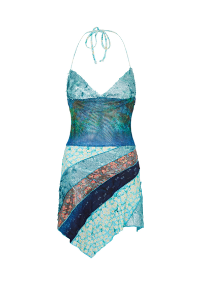 Shop Siedres Nera Patchwork Halterneck Jersey Mini Dress In Blue