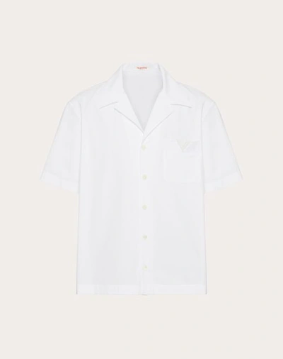 Shop Valentino Cotton Poplin Bowling Shirt With Rubberised V Detail In White