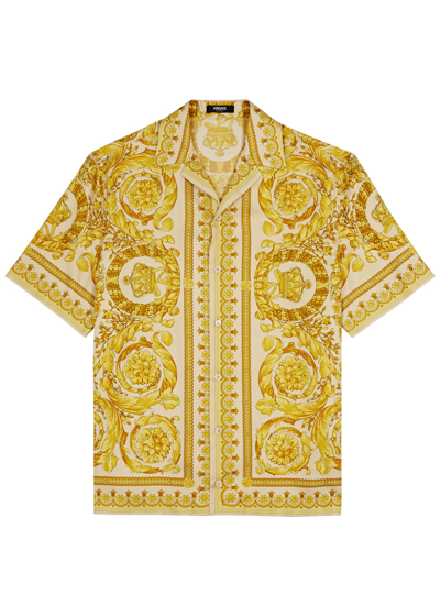 Shop Versace Baroque Printed Silk-twill Shirt In Gold