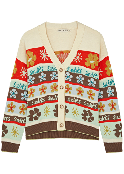 Shop Siedres Amber Logo-intarsia Knitted Cardigan In Beige
