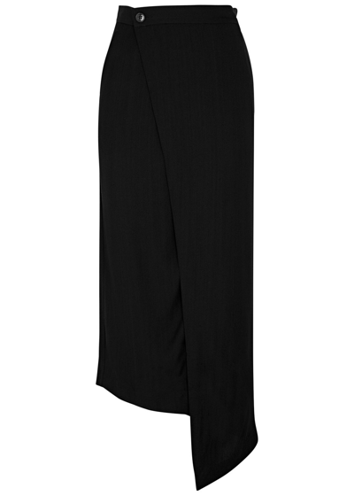 Shop Petar Petrov Asymmetric Midi Wrap Skirt In Black