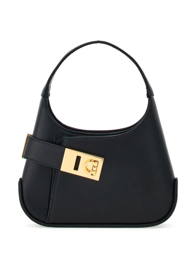 Shop Ferragamo Gancini Mini Hobo Bag In Black