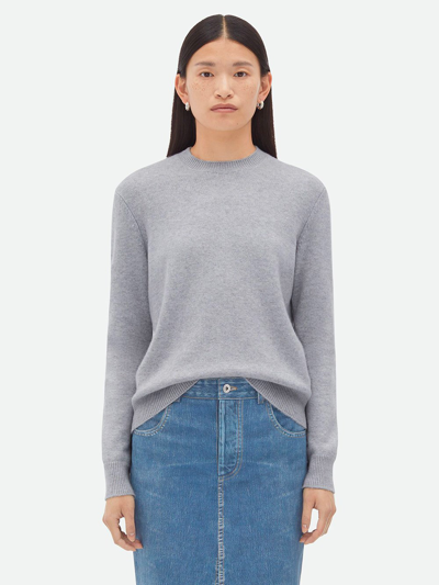 Shop Bottega Veneta Cashmere Sweater With Intrecciato Leather Applications In Grey