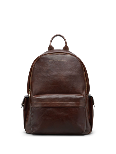 Shop Brunello Cucinelli Backpack With Print In Brown