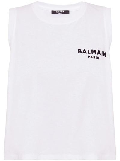 Shop Balmain Top With Logo In White