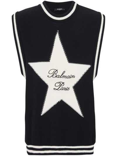 Shop Balmain Signature Star Sleeveless Sweater In Black