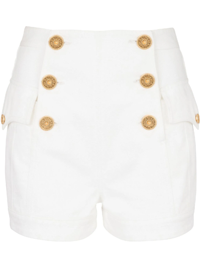 Shop Balmain Denim Shorts In White