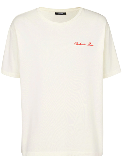 Shop Balmain T-shirt With Embroidery In Multicolour
