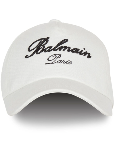 Shop Balmain Baseball Hat With Signature Embroidery In Nude & Neutrals