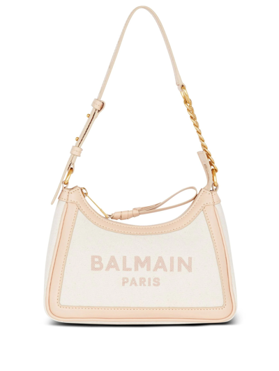 Shop Balmain B-army Tote Bag With Embroidery In Nude & Neutrals