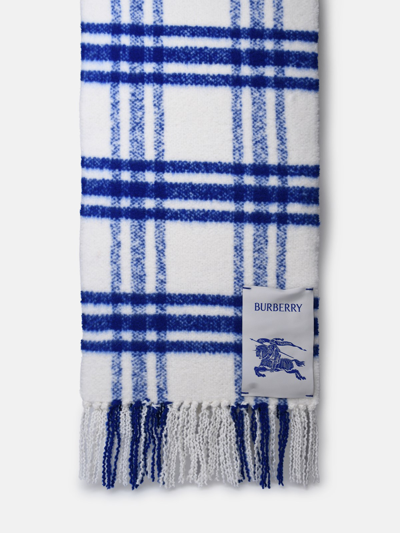 Shop Burberry White Wool Scarf In Blue