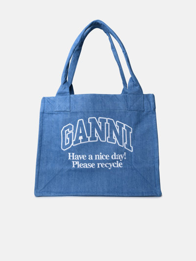 Shop Ganni 'easy' Shopping Bag In Blue Recycled Cotton