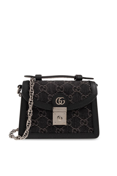 Shop Gucci Ophidia Logo Plaque Mini Shoulder Bag In Black