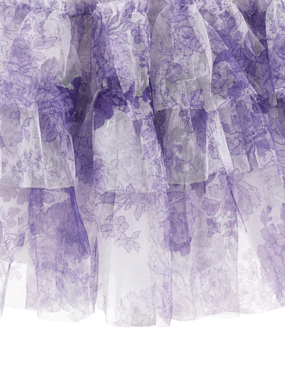 Monnalisa Printed Tulle Skirt In Cream + Wisteria