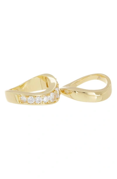 Shop Covet Set Of 2 Cubic Zirconia Wavy Band Stackable Rings In Gold