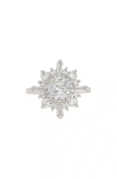 Shop Covet Crystal Cluster Halo Ring In Rhodium