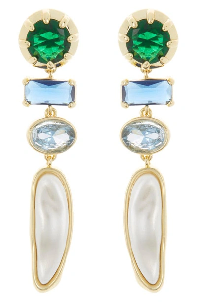 Shop Covet Mixed Stone & Imitation Pearl Linear Earrings In Blue Multi