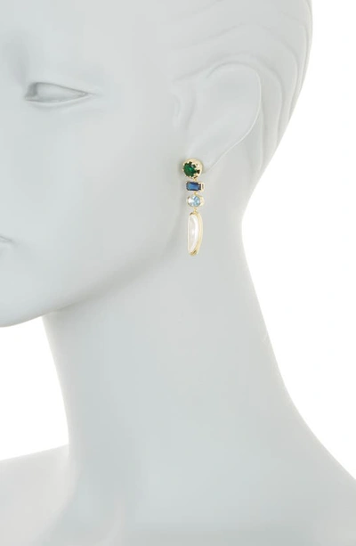 Shop Covet Mixed Stone & Imitation Pearl Linear Earrings In Blue Multi