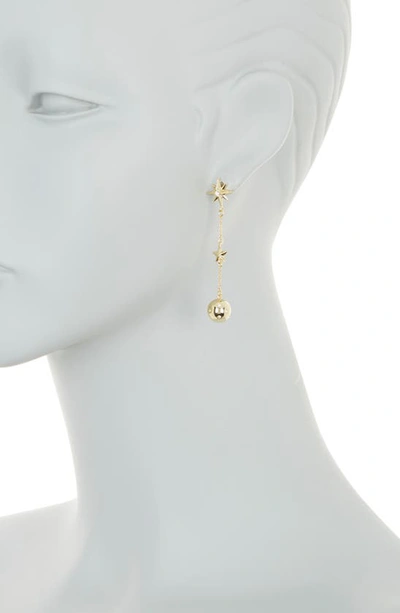 Shop Covet Mismatched Moon & Star Linear Ball Drop Earrings In Gold