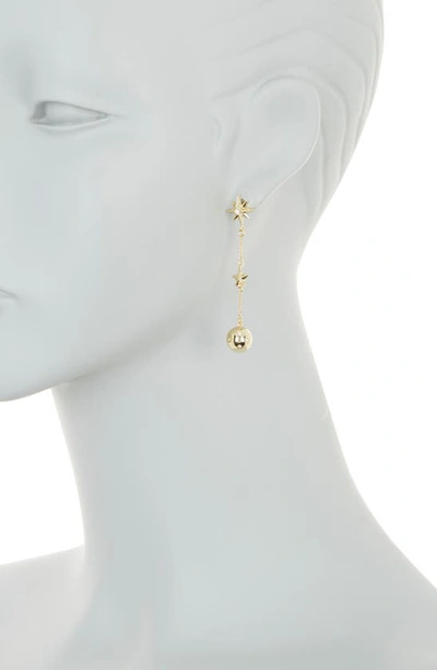Covet Mismatched Moon & Star Linear Ball Drop Earrings In Gold