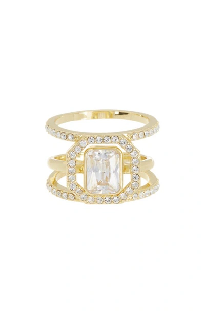 Shop Covet Set Of 2 Cubic Zirconia Octagonal Jacket Stackable Rings In Gold