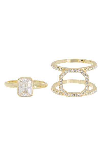 Shop Covet Set Of 2 Cubic Zirconia Octagonal Jacket Stackable Rings In Gold