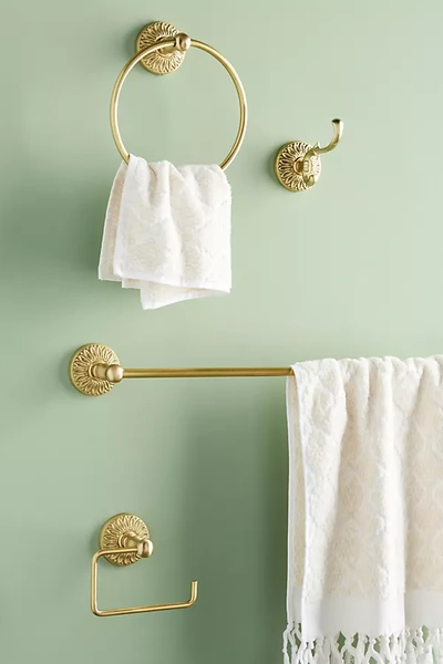 Shop Anthropologie Floral Imprint Towel Bar In Yellow