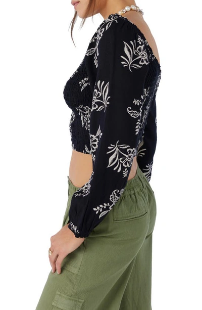 Shop O'neill Santi Floral Smocked Crop Top In Black