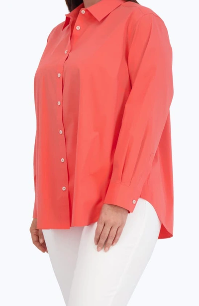 Shop Foxcroft Boyfriend Stretch Button-up Shirt In Tangerine