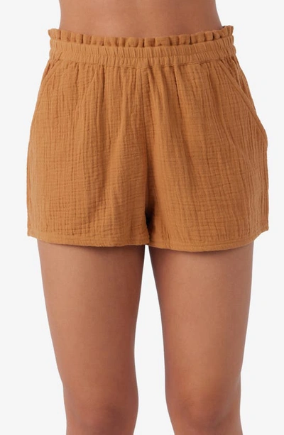 Shop O'neill Carlie Cotton Double Gauze Shorts In Brown Sugar