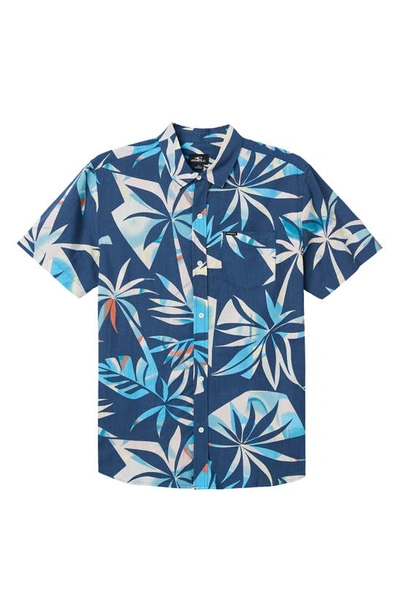 Shop O'neill Kids' Oasis Floral Short Sleeve Button-up Shirt In Indigo