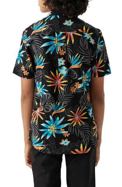 Shop O'neill Kids' Oasis Floral Short Sleeve Button-up Shirt In Black