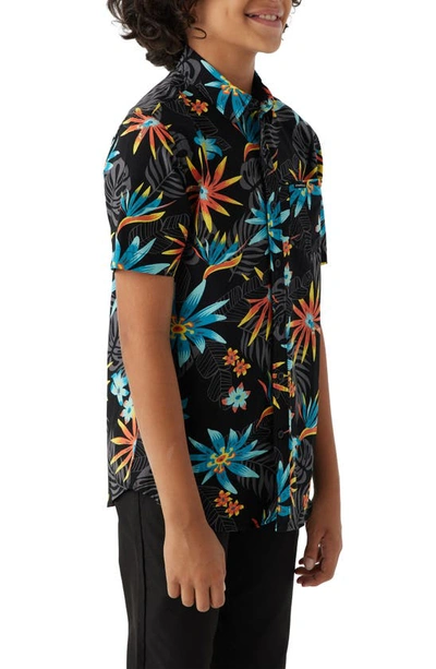Shop O'neill Kids' Oasis Floral Short Sleeve Button-up Shirt In Black
