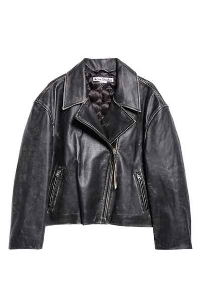 Shop Acne Studios Lilket Distressed Leather Moto Jacket In Black