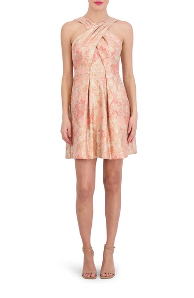 Shop Vince Camuto Floral Jacquard Fit & Flare Minidress In Coral