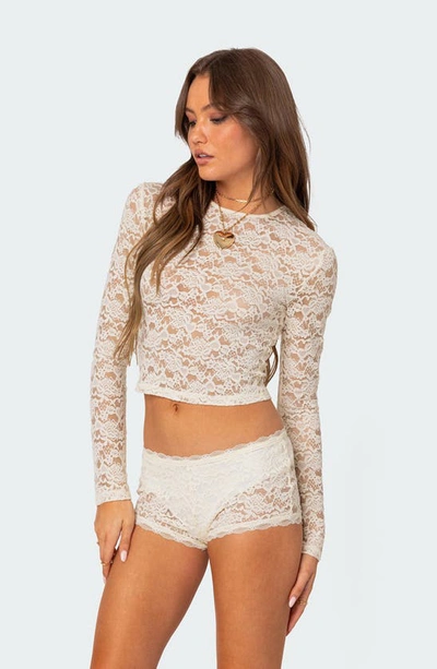 Edikted Women's Estella Sheer Lace Top In Cream
