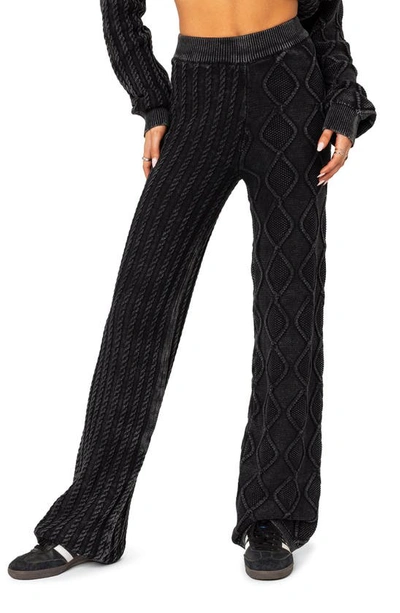 Shop Edikted Toni Acid Wash Cable Knit Pants In Black-washed