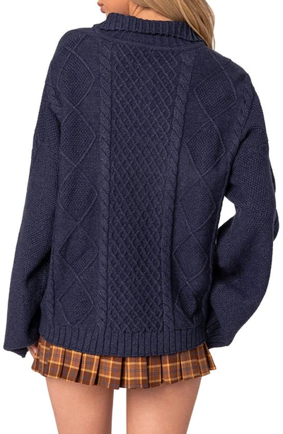 Edikted Oversize Cable Stitch Quarter Zip Sweater In Navy