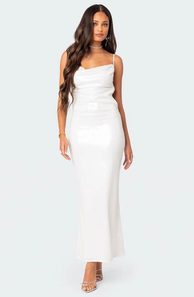 Shop Edikted Nellie Sequin Open Back Dress In White