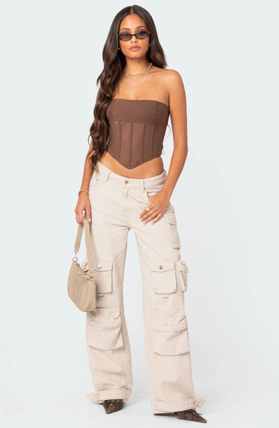 Edikted Women's Evangeline Sheer Mesh Corset Top In Brown
