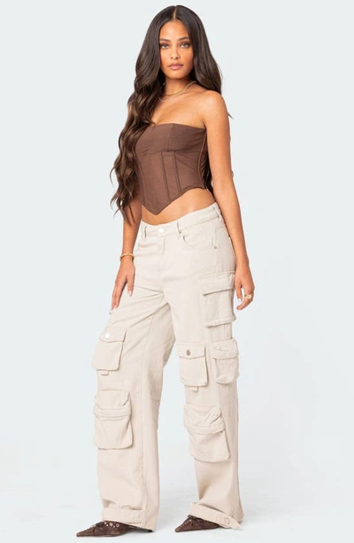 Edikted Women's Evangeline Sheer Mesh Corset Top In Brown