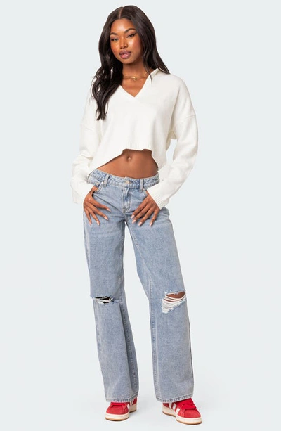 Edikted Women's Marcie Oversize Cropped Sweater In Cream