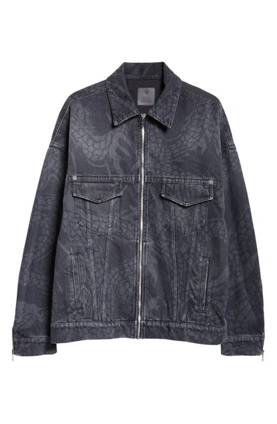 Shop Givenchy Year Of The Dragon Oversize Denim Jacket In Black