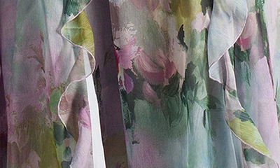 Shop Ted Baker Nahlla Floral Print Waterfall Ruffle Midi Dress In Grey