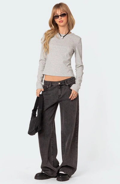 Edikted Marny Crop Waffle Top In Gray Melange