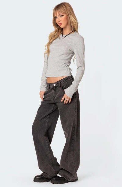 Edikted Marny Crop Waffle Top In Gray Melange