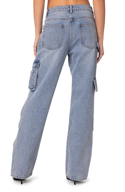 Shop Edikted Winslow Straight Leg Cargo Jeans In Light-blue